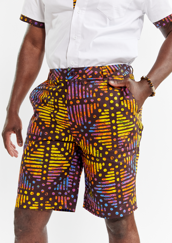 Debare Men's African Print Shorts (Sunset Adire) - Clearance