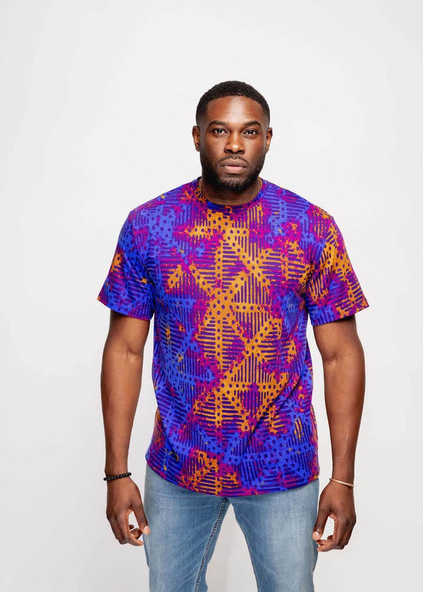 Edalo Men's African Print T-shirt (Violet Adire)