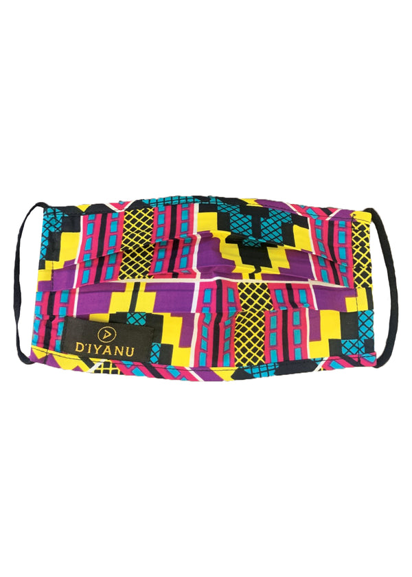 Uzo African Print 2 Layer Reusable Face Mask (Purple Turquoise Kente)-Clearance