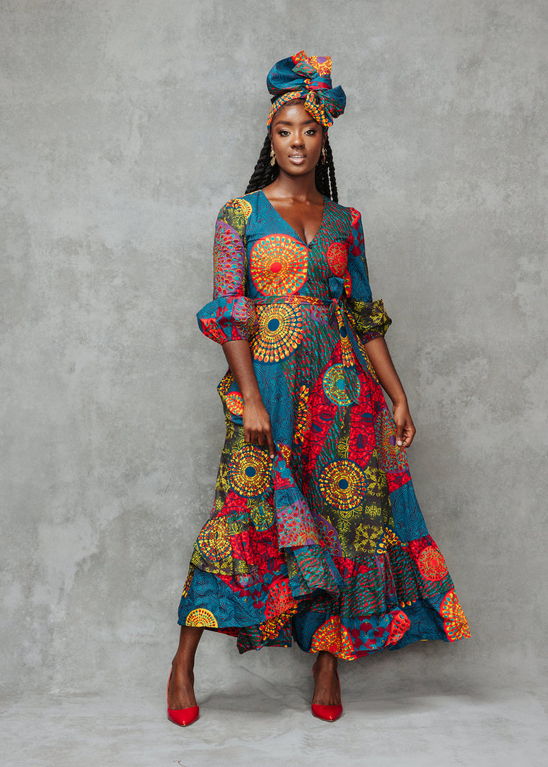 Zendaya Women's African Print Maxi Dress (New Harvest Multipattern)