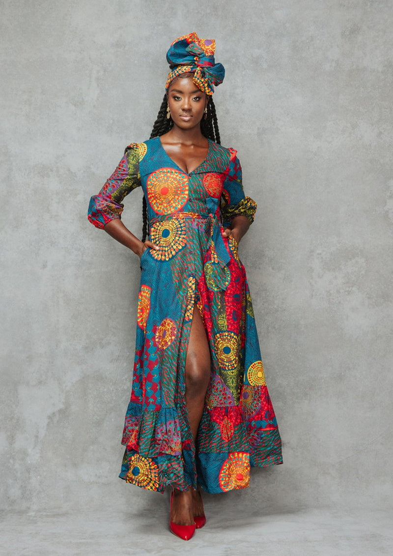 Zendaya Women's African Print Maxi Dress (New Harvest Multipattern)