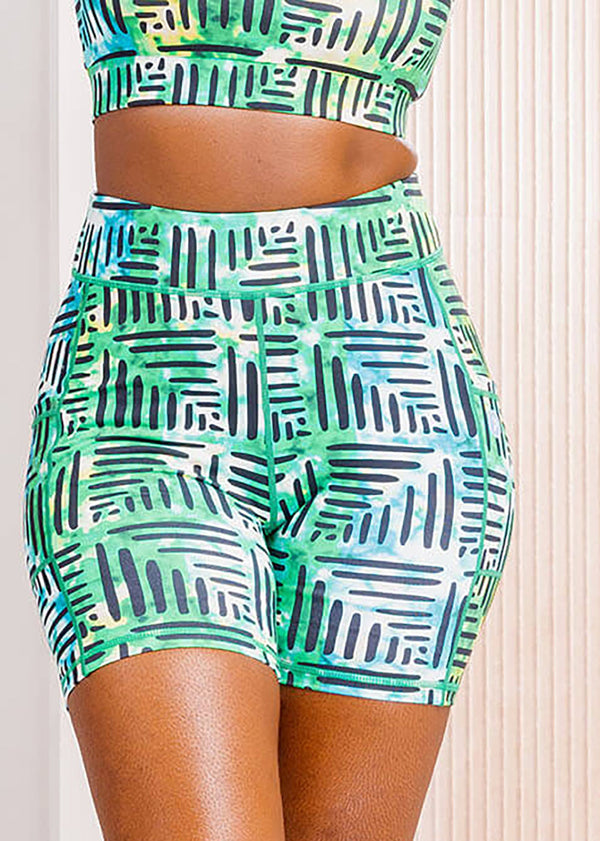 Kimba Women's African Print Biker Shorts (Marine Adire)