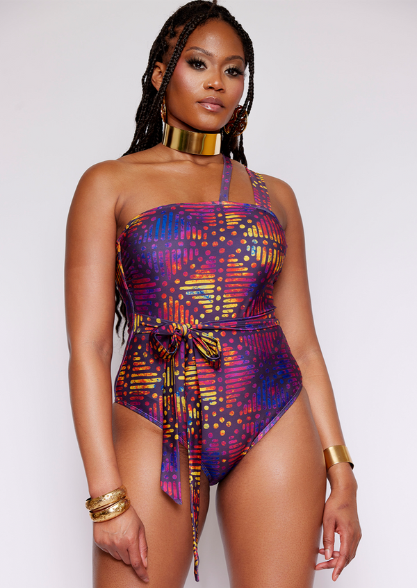 Adowa Women's African Print Swimsuit (Sunset Adire) - Clearance