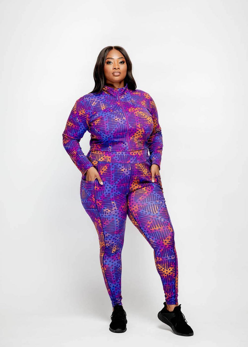 Sise Women's African Print Leggings (Violet Adire)