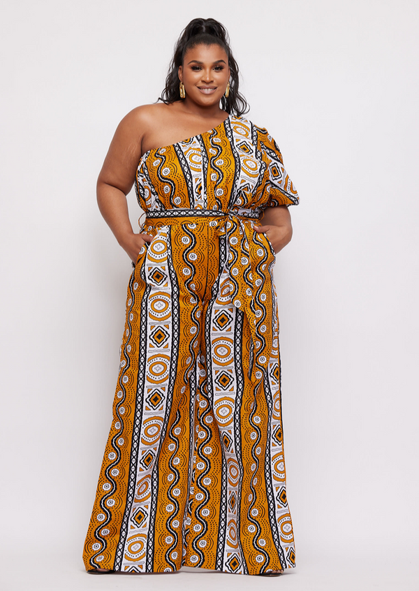 Atunbi Women's African Print Jumpsuit (Gold White Mudcloth)