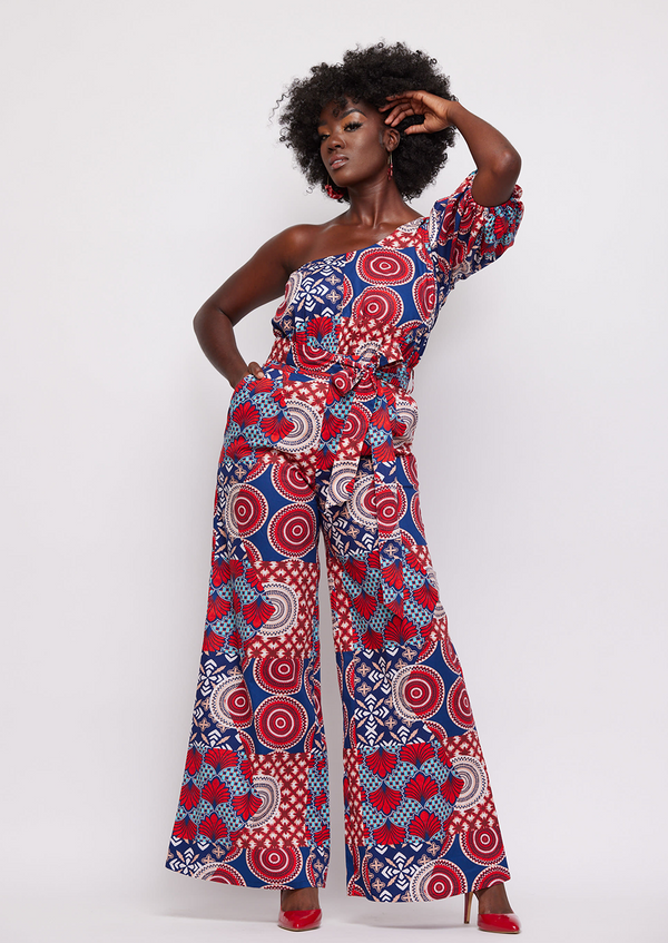 Atunbi Women's African Print Jumpsuit (Maroon Circle Multipattern) -Clearance