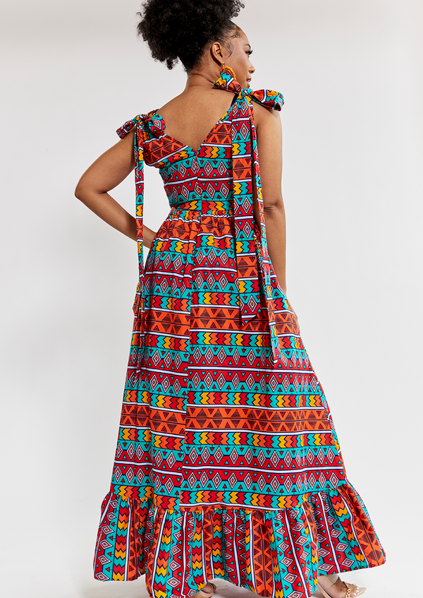 Kulale Women's African Print Maxi Dress (Rainbow Tribal) - Clearance