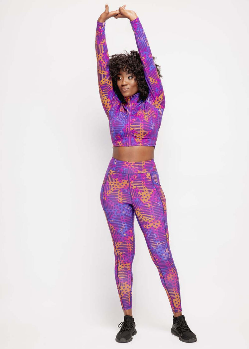 Sise Women's African Print Leggings (Violet Adire)