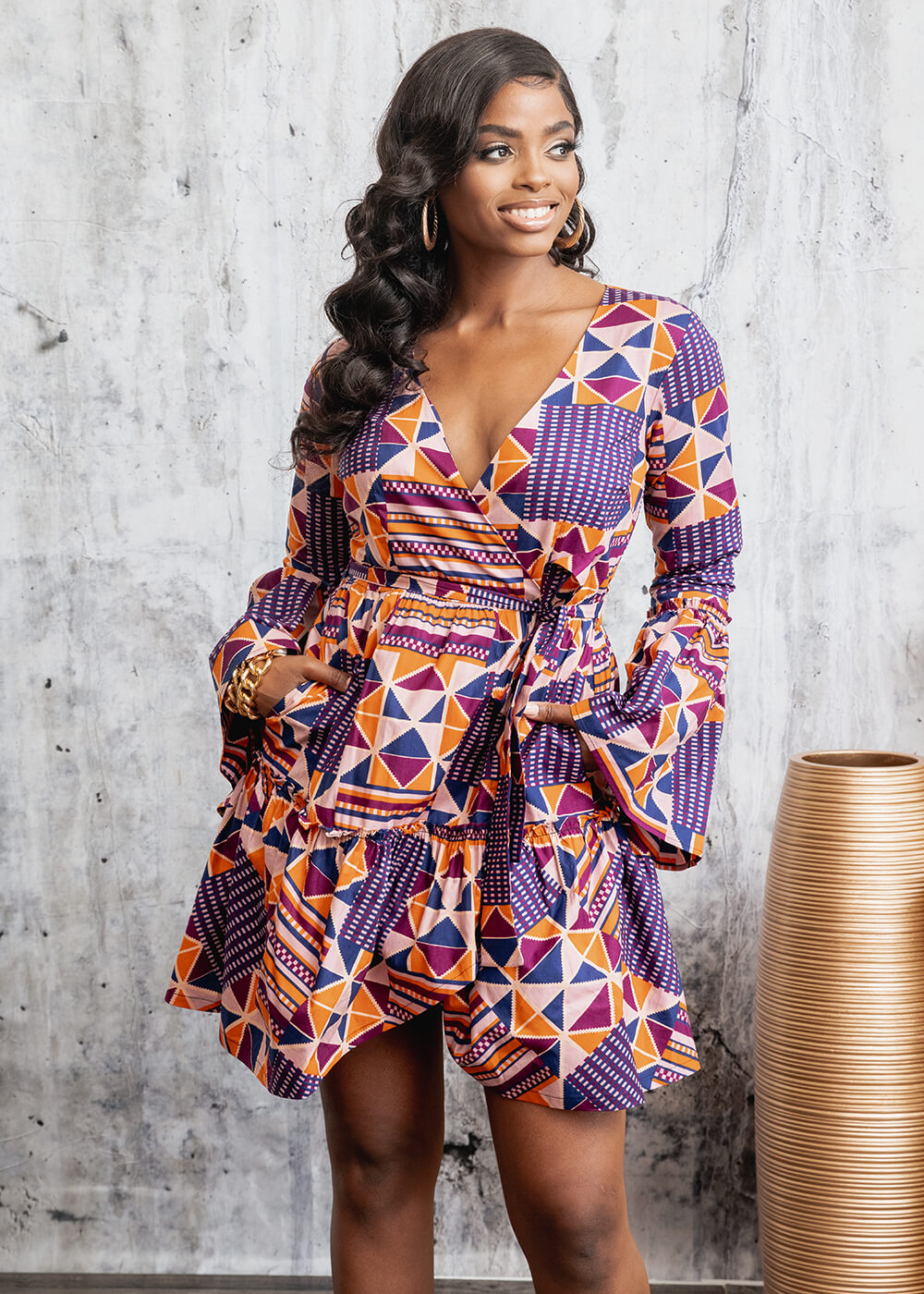 Women Clothing African Kente Print Ankara Skirt Suit w/ Wrap Skirt XL 44" around 
