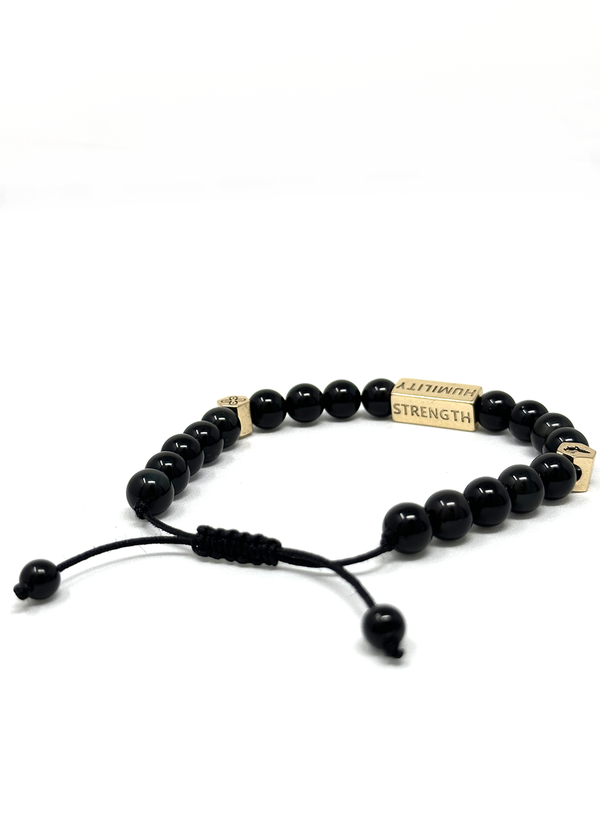 Agbara Unisex Adinkra Symbol Beaded Bracelet (Black with Gold)