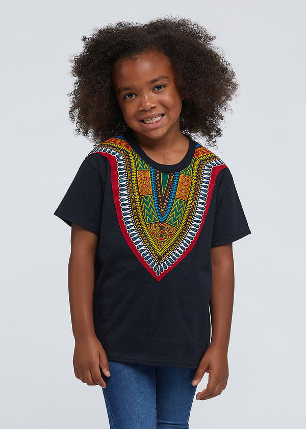 Kid's African Print Dashiki T-Shirt (Black)