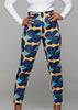 Bottoms - Bala African Print High-waisted Pintucked Pants With Stretch (Blue Bubbles/Yellow)