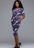 Dresses - Meria African Print Midi Pencil Dress With Stretch (Purple Ovals)