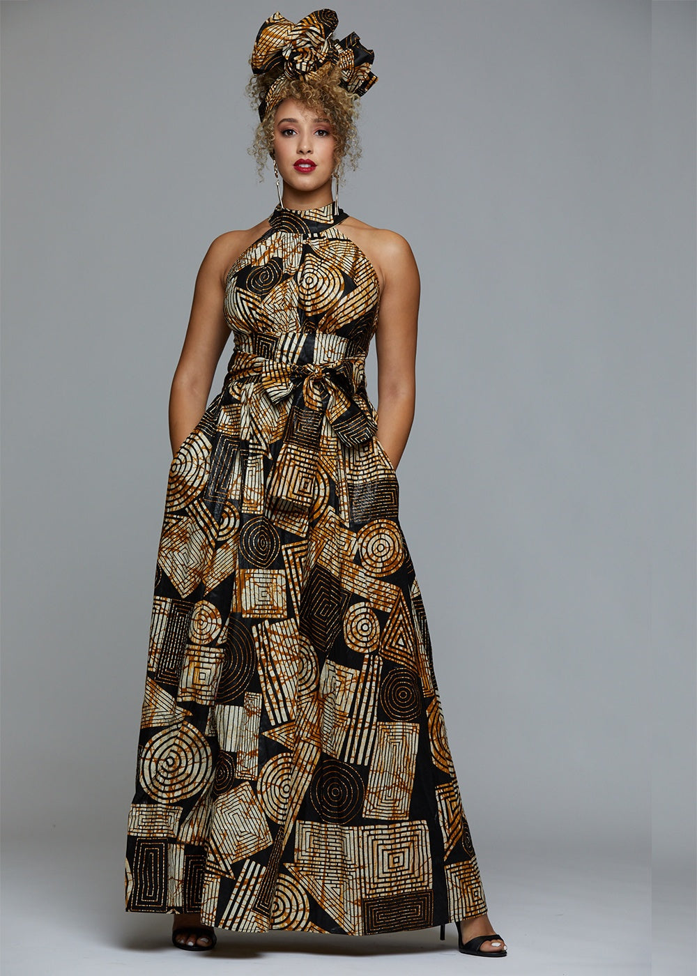 african print halter dress