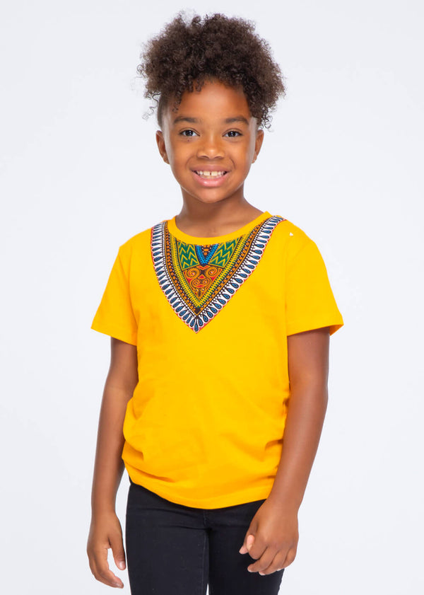 Kid's African Print Dashiki T-Shirt (Gold)