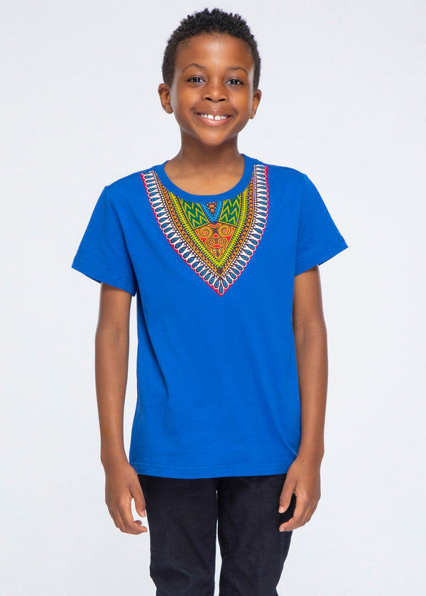 Kid's African Print Dashiki T-Shirt (Blue)