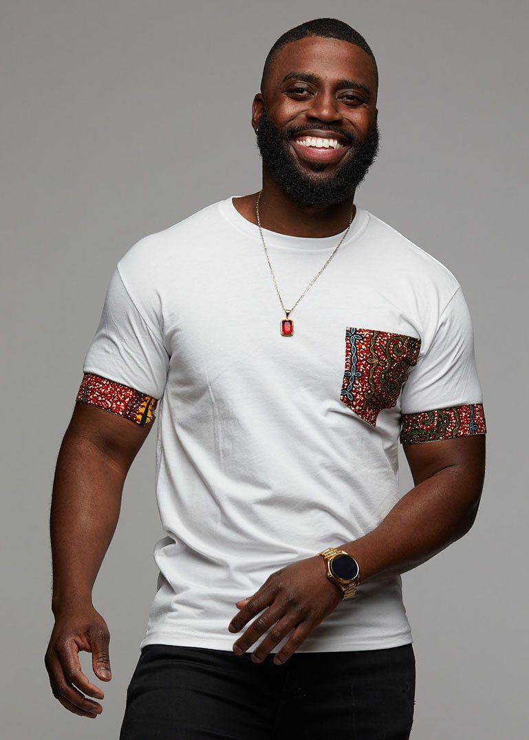 Seun Men's African Print T-Shirt Pocket (Orange Tortoise Back)) – D'IYANU