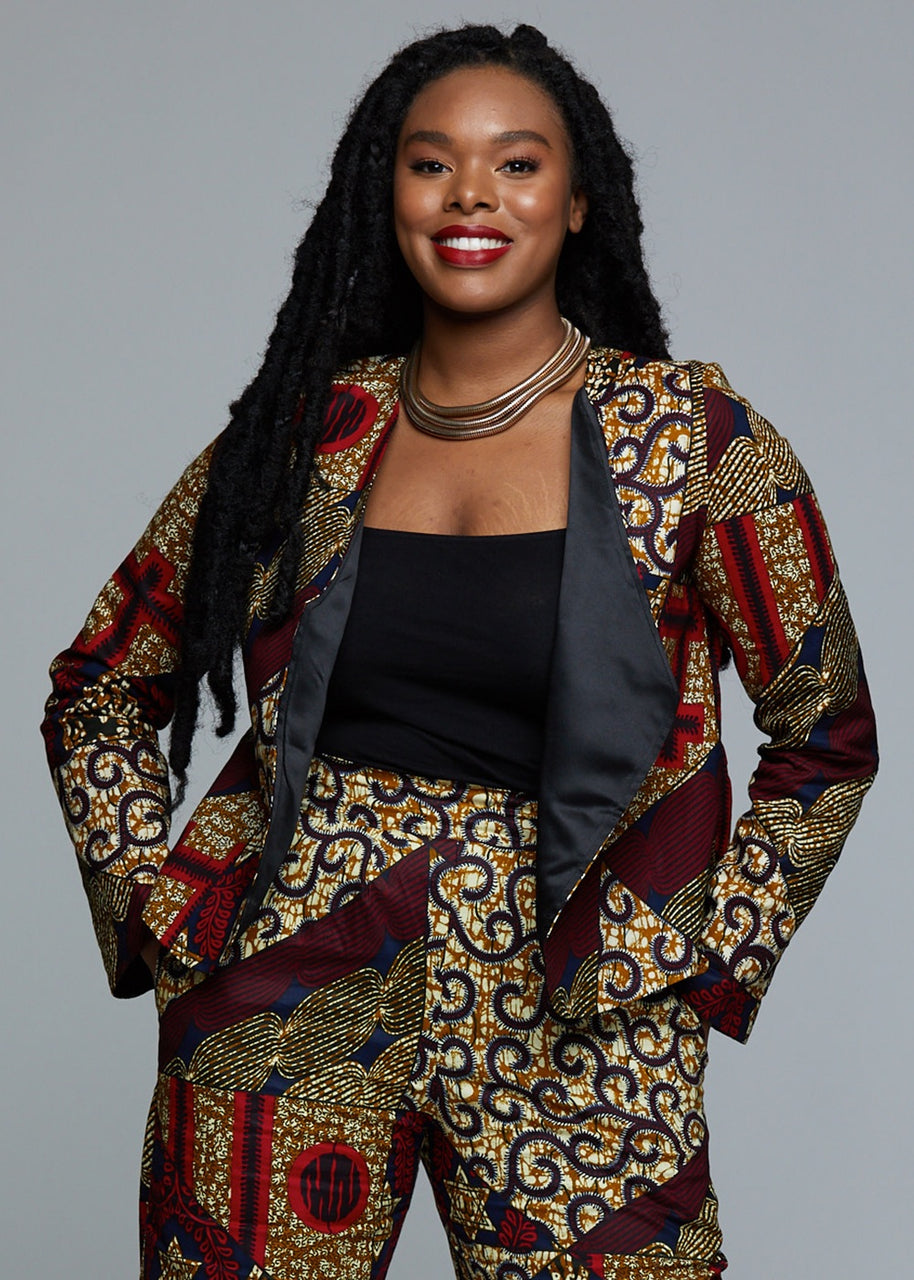 Tops - Semira African Print Reversible Blazer (Maroon Multipattern)