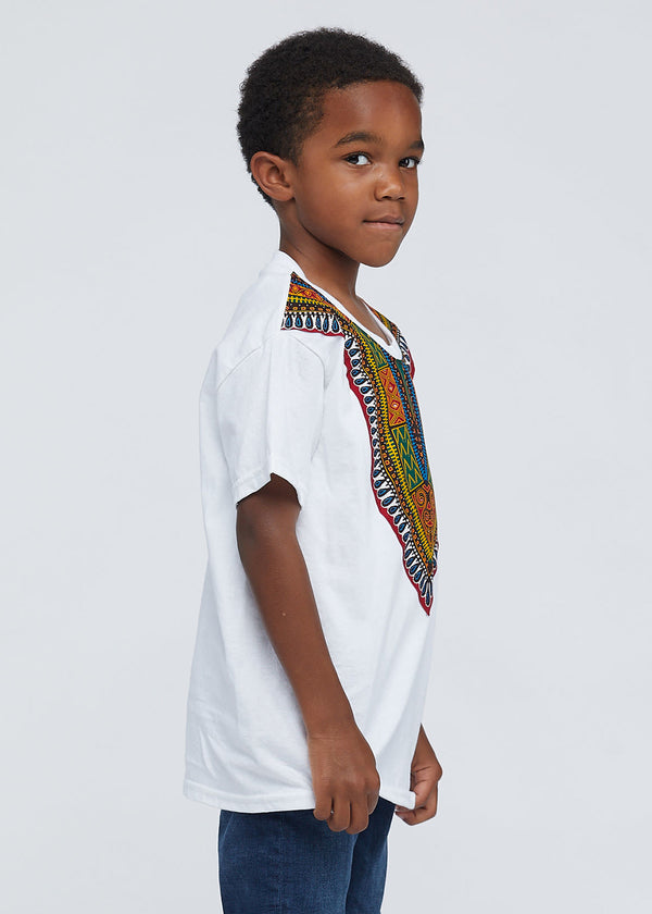 Kid's African Print Dashiki T-Shirt (White)
