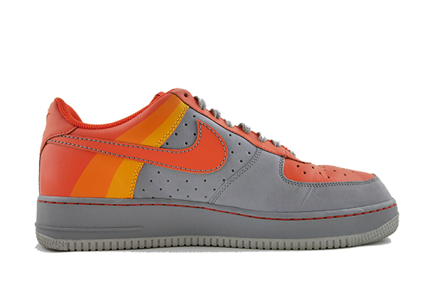 grey and orange air force ones