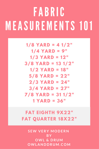 fabric measurements cheat sheet by owl & drum sew very modern