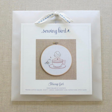 Sewing Bird Teacup Girl Embroidery Kit