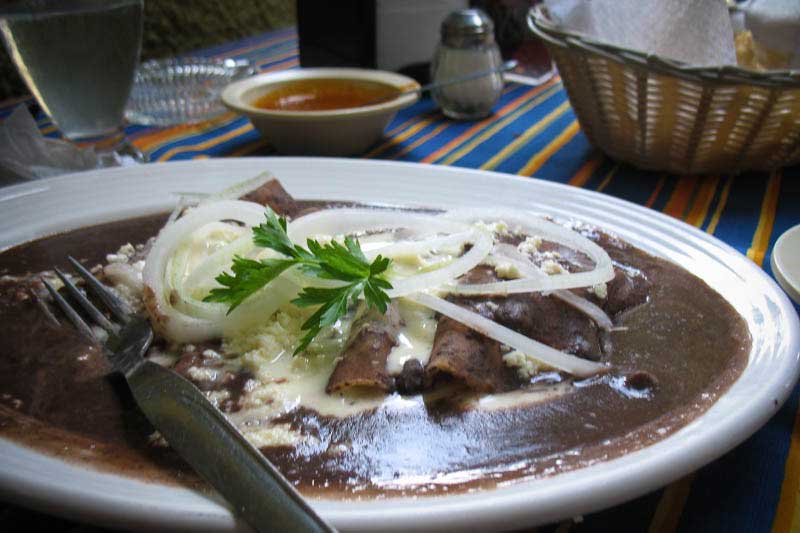 Rancho Gordo Recipe for Enfrijoladas with heirloom bean puree