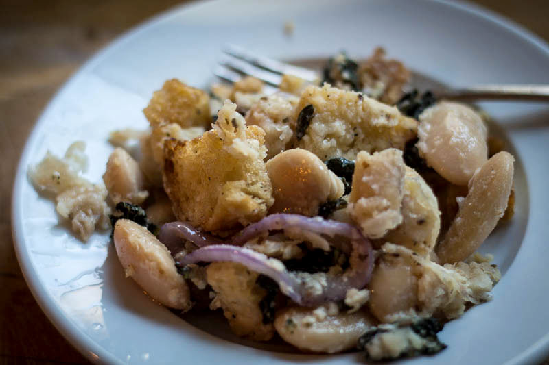  White Bean and Kale Panzanella Salad made with Rancho Gordo Dried Heirloom Royal Corona or Cassoulet Beans