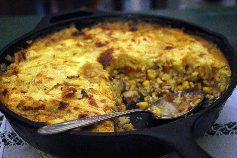 Rancho Gordo Cooking Main Dishes Recipe for California Tamale Pie made with Rancho Gordo dried heirloom Cassoulet Beans or Royal Corona Beans and Oregano Indio