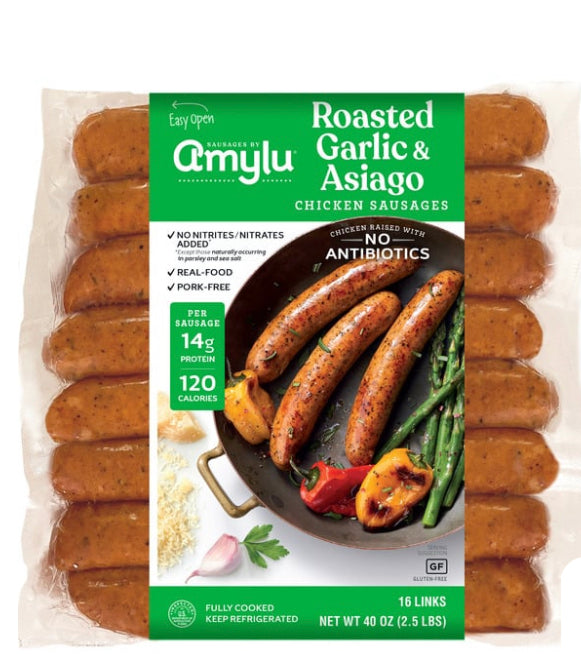 mylu Pork Free Sausage Garlic Asiago Chicken, 2 x 20 oz.