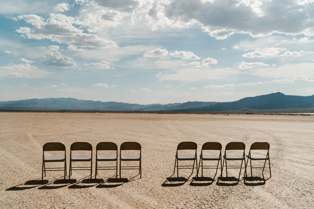 Las Vegas Wedding with chairs in the desert. 