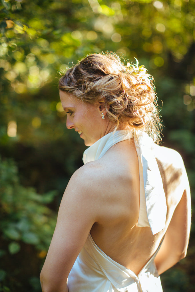 Tofino Destination Wedding | Backless Draped Floor Length Wedding Dress by Elika In Love