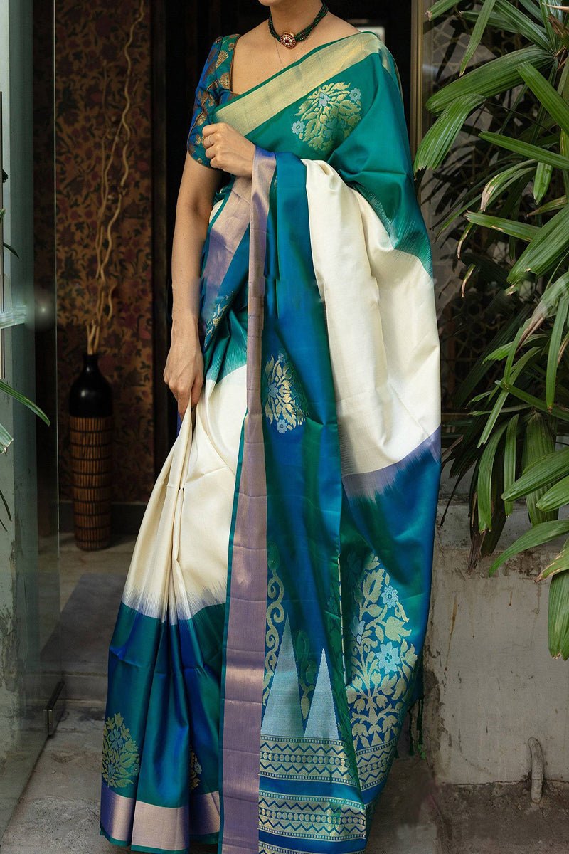 Ustana Multi Colore Soft silk saree with blouse