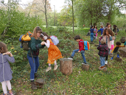 Mile End Park Tree Stumps Children Balance Wild Walk Outdoor People