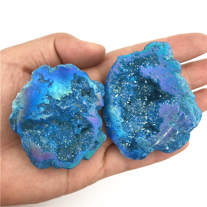 Beautiful Blue Titanium Crystal Cluster, Aura Agate Quartz Geode Specimen