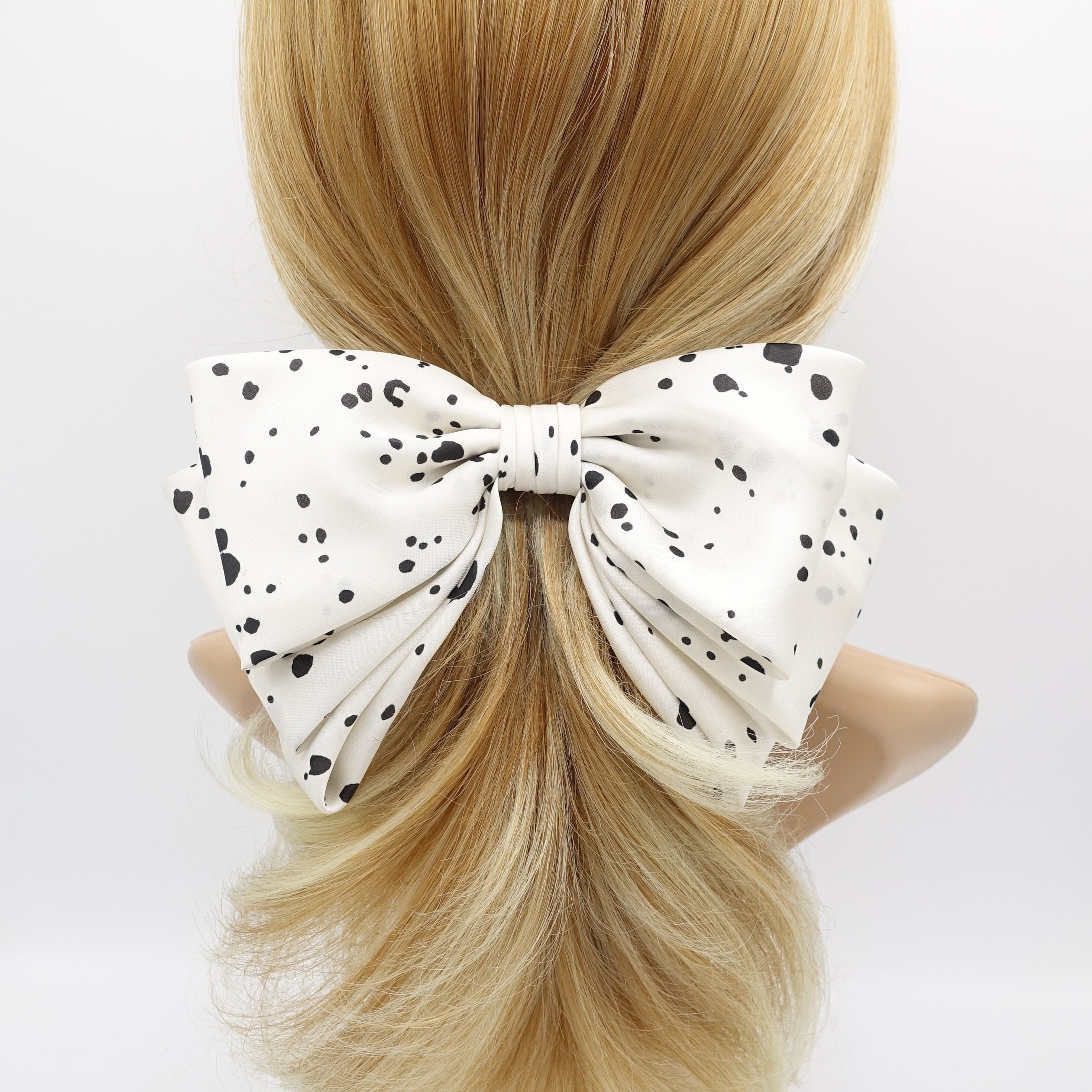 VeryShine Pearl Embellished Satin Hair Bow for Women Cream White