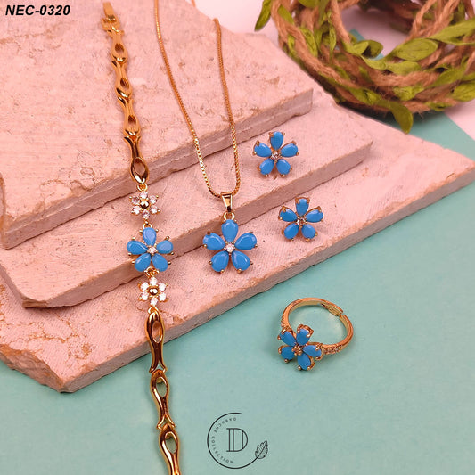 Elegant Gold Plated Zircon Stone Flower Necklace Set