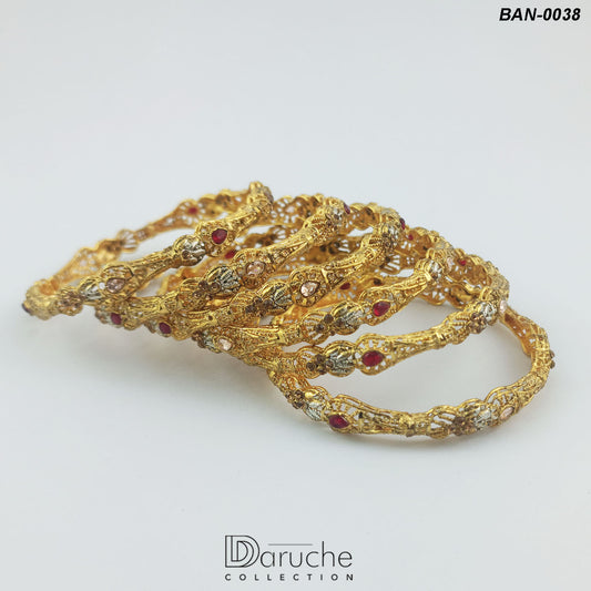 Gold Plated Zircon Stone 6 Pieces Bangles