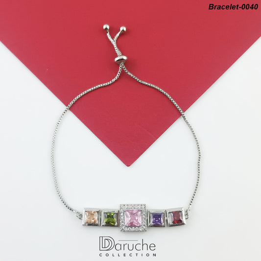 Silver Plated Multi Zircon Stones Adjustable Bracelet