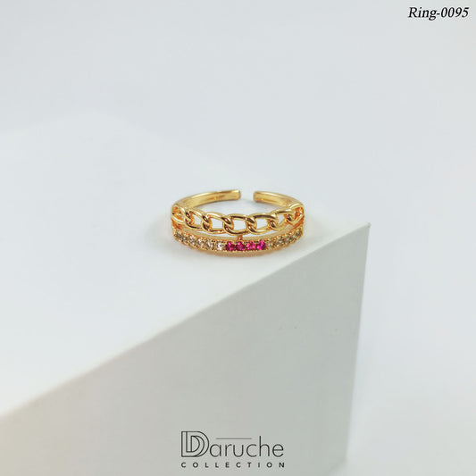 Gold Plated Cubic Zircon Stone Adjustable Finger Ring