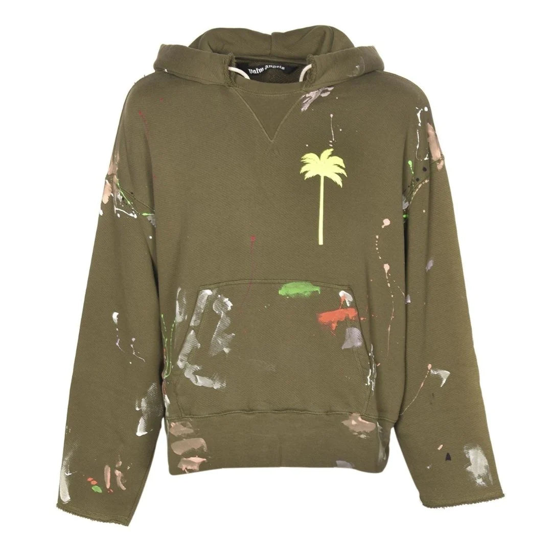 Palm Angels PXP Painted Raw Cut Green Hoodie