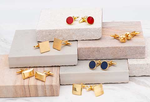 Round Gold Plated Red Cufflink