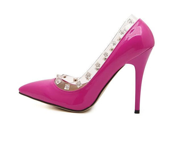 Transparent Crystal Snap thin mouth pointed high-heeled Rhinestone woman shoes