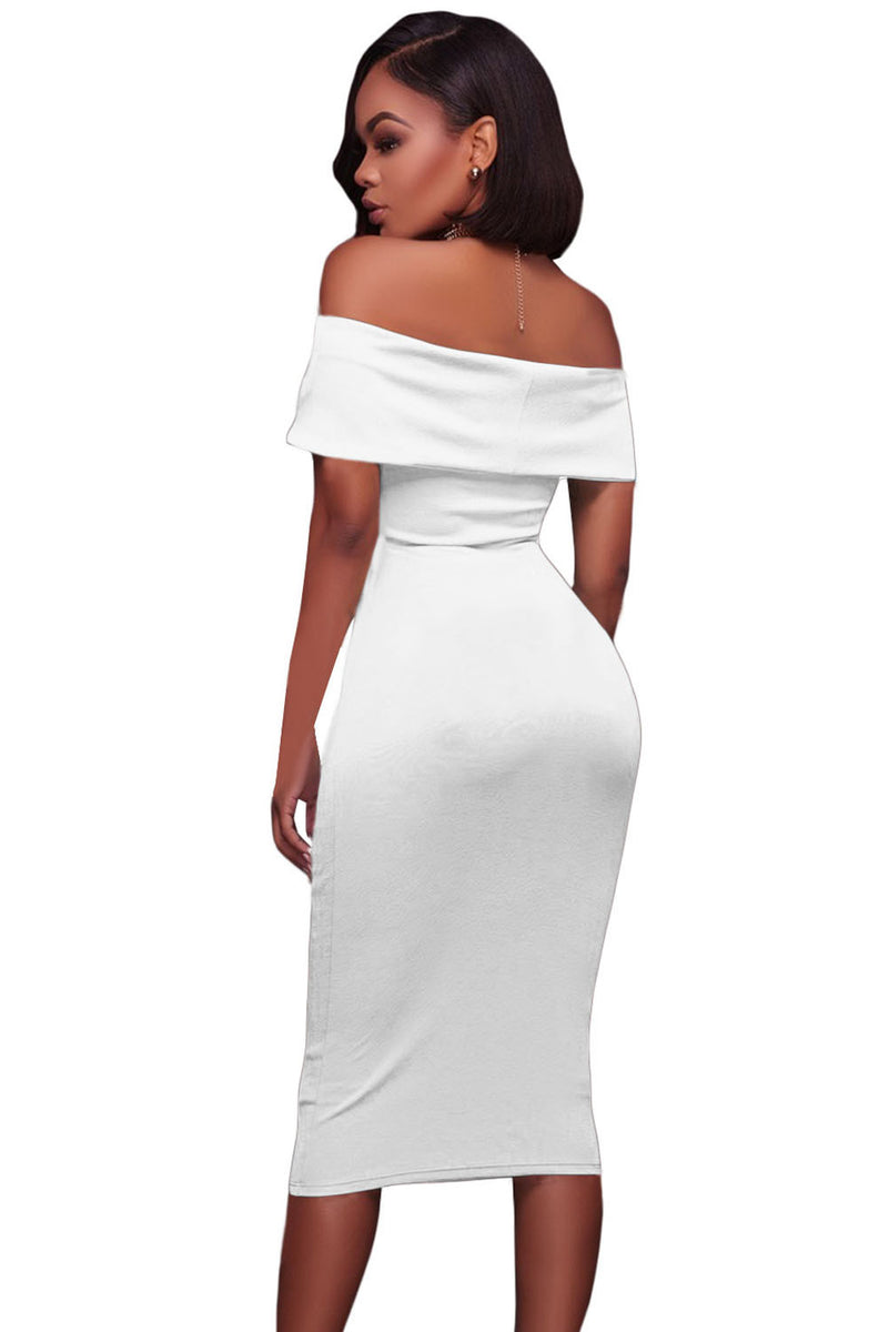 white off shoulder dress midi