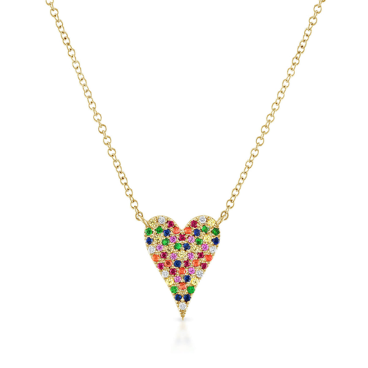 Small Pave Rainbow Heart Necklace