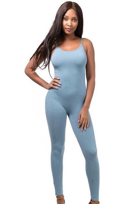 blue skin tight jumpsuit