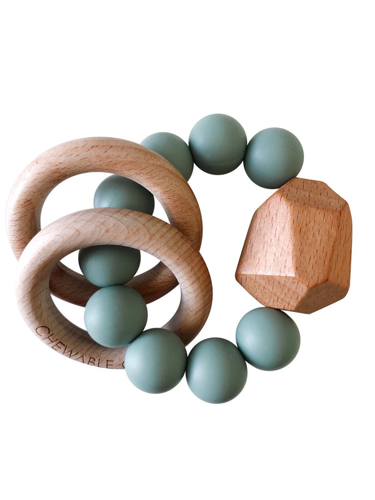 Holz Beißring Perle Beiß Armband Teether Zahnen Spielzeug für Mädchen und Jungen Babys Kinder Rosa-Grau-Weiß