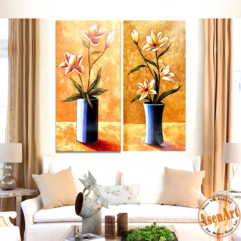 2 Piece Set Classical Flower Picture Vase Painting For Living Room Mod Ellaseal