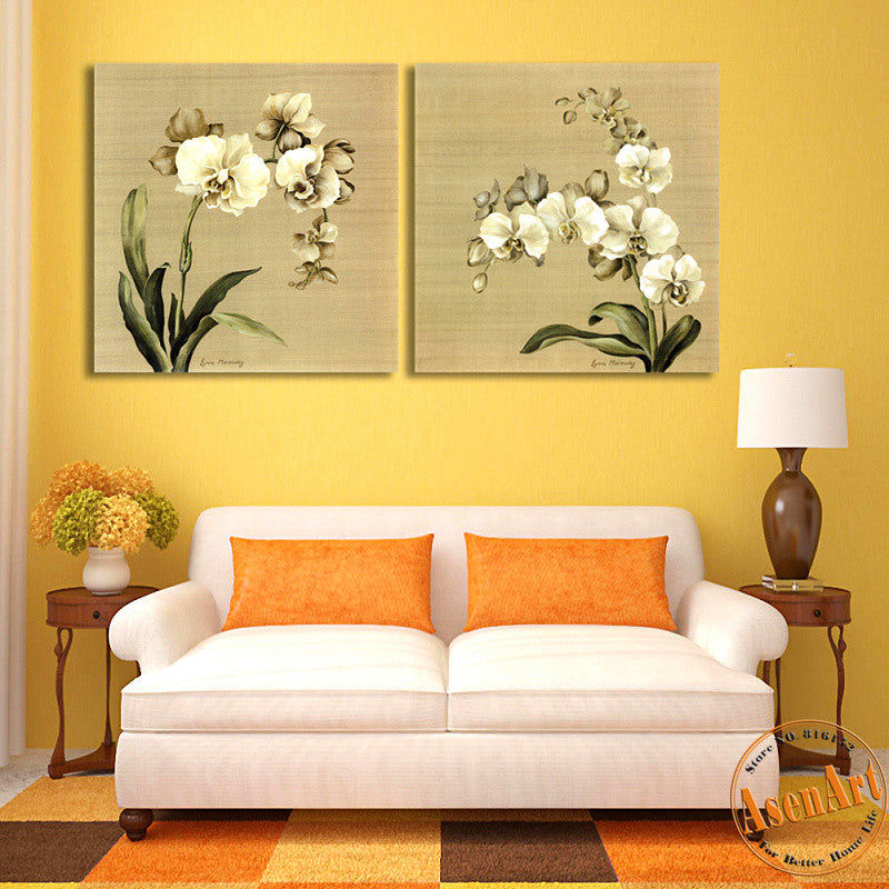 2 Panel Butterfly Orchid White Flower Painting Picture For Living Room Ellaseal