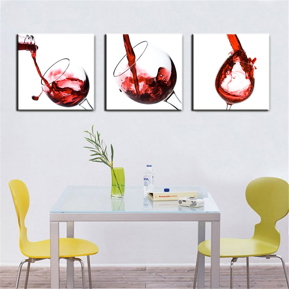 3 Panel Red Wine Glass Painting Canvas Wall Art Picture Home Decoratio Ellaseal